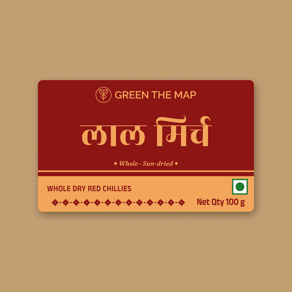 Whole Dry Red Chillies kraft pack label, लाल मिर्च