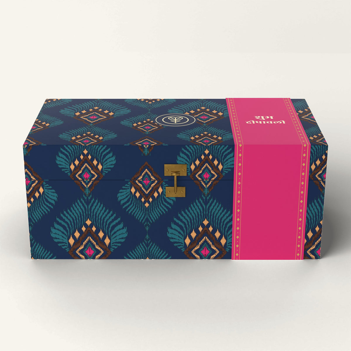 The closed Mor-pankh 3-jar Diwali gift box on a plain off-white background.