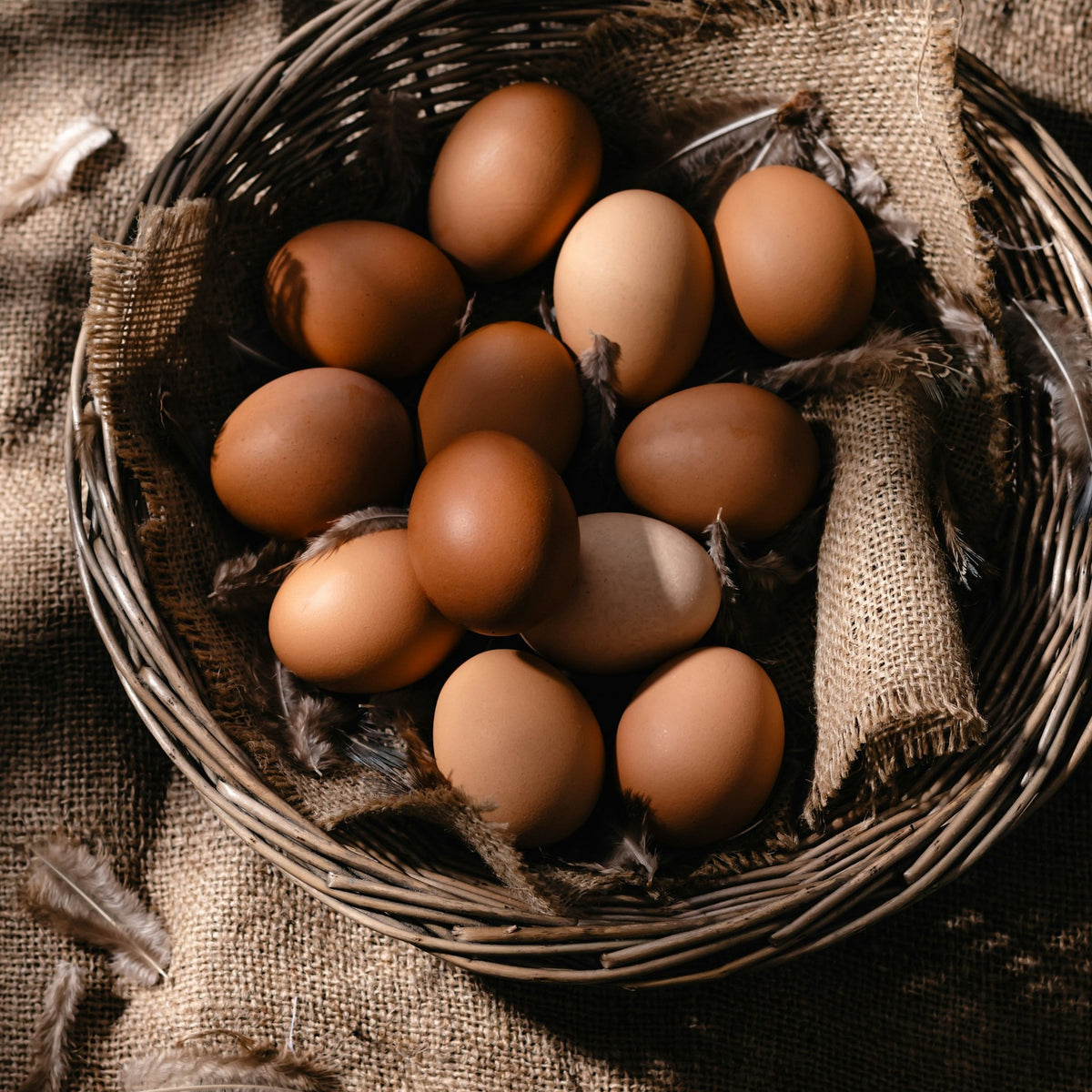 Brown eggs in a basket