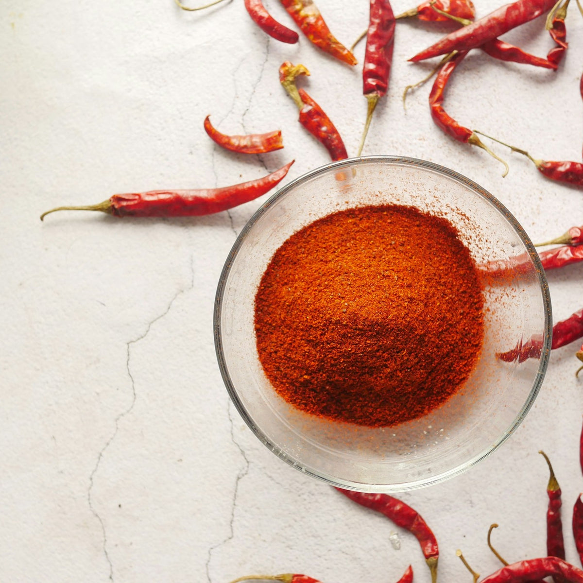 Red chilli powder with dried chillies