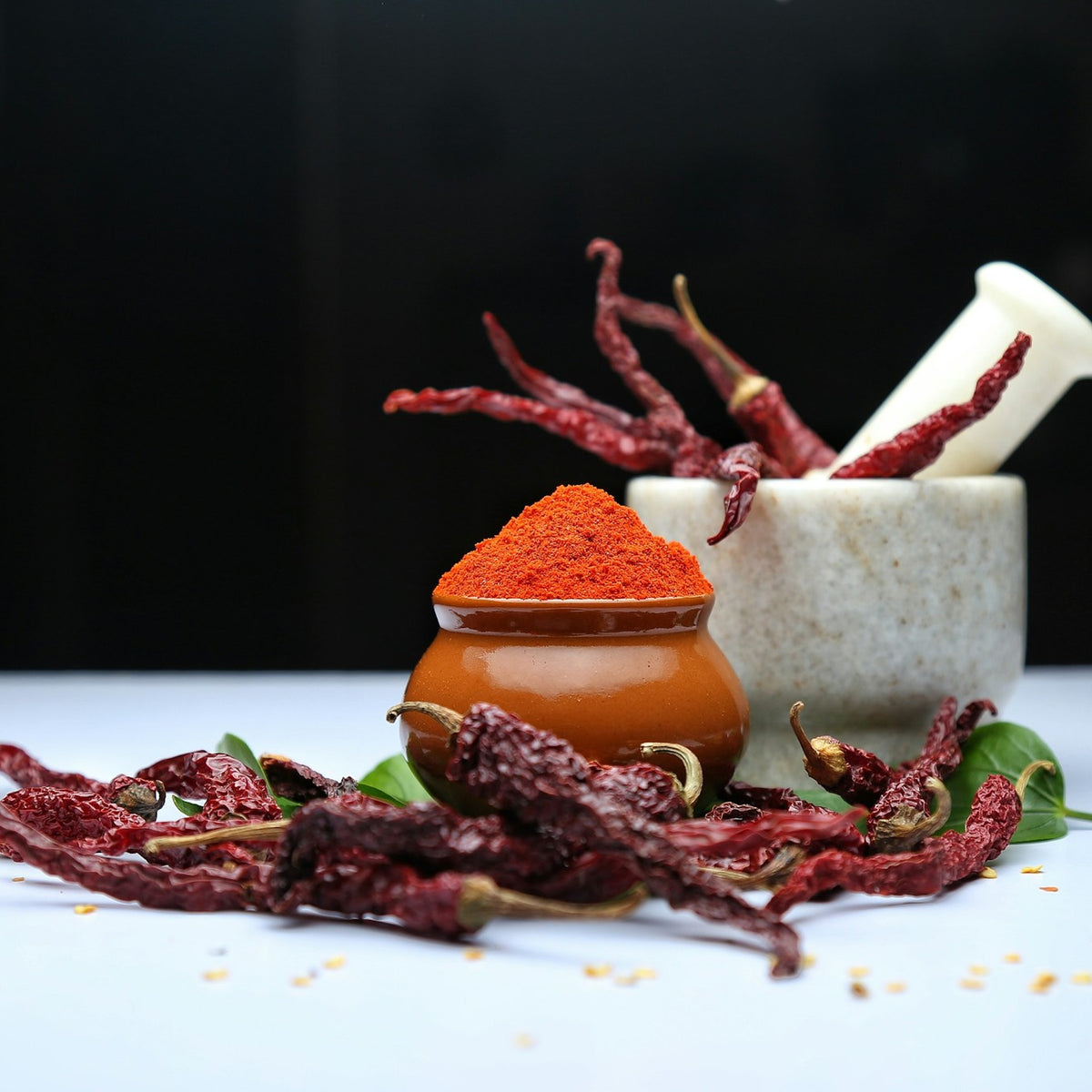 Red chilli powder and dried red chillies